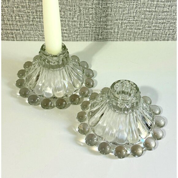 Vintage Anchor Hocking Candlewick Berwick Clear Candlestick Holders ~ Set of 2 - Picture 6 of 10
